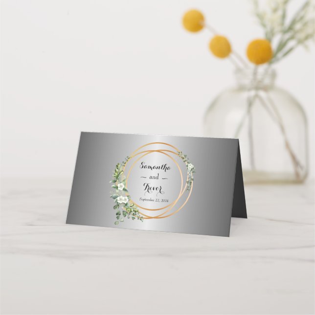 Silver & Gold: A Floral Affair Wedding Place Card (Back)