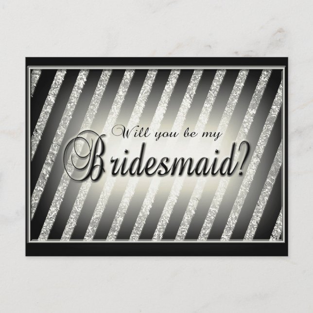 Silver, Gold and Black Bridesmaid Invitation Postcard (Front)