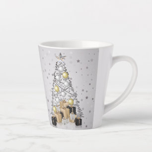 Silver Gold and Black Christmas Tree Latte Mug
