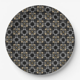Silver, Gold, and Black Hollywood Regency Pattern Paper Plate