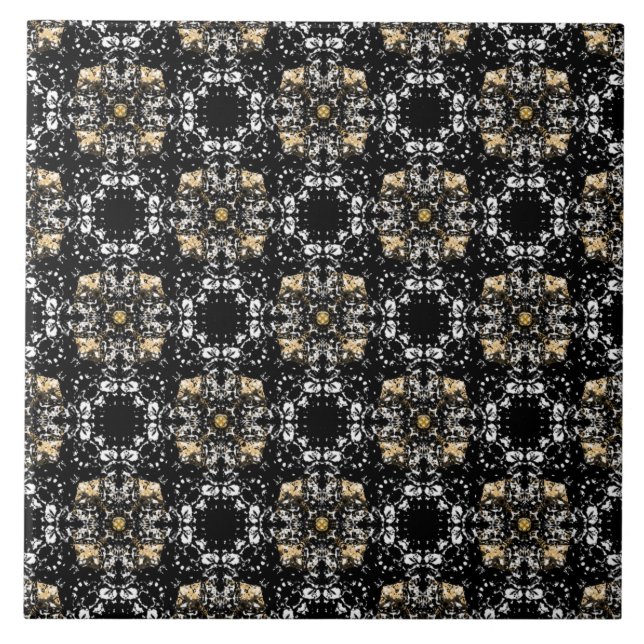 Silver, Gold, and Black Hollywood Regency Pattern Tile (Front)