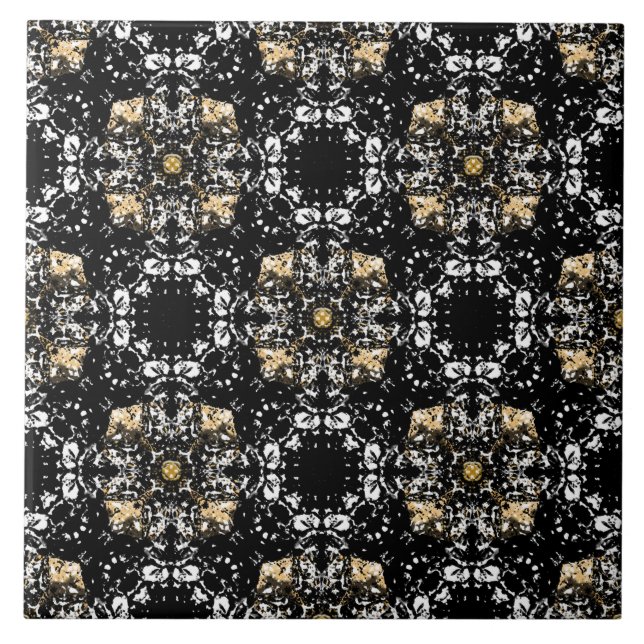 Silver, Gold, and Black Hollywood Regency Pattern Tile (Front)