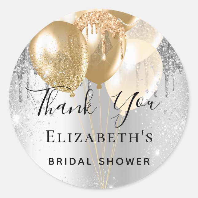 Silver gold balloons bridal shower thank you classic round sticker (Front)