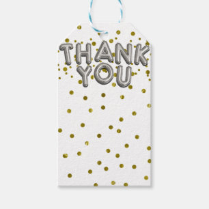 Silver Gold Balloons Confetti Thank You Modern Gift Tags