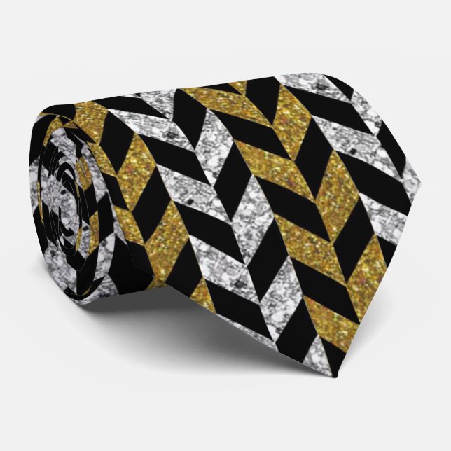 Silver gold black elegant party tie (Rolled)
