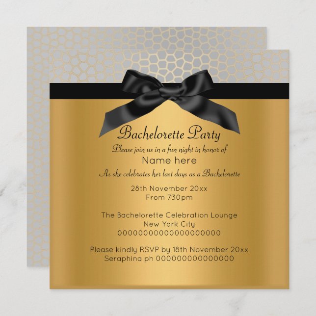 SILVER GOLD BLACK LEOPARD  BACHELORETTE INVITATION (Front/Back)