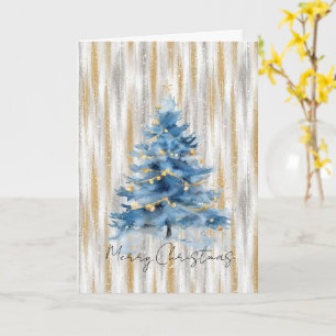 Silver Gold Blue Christmas Tree Card