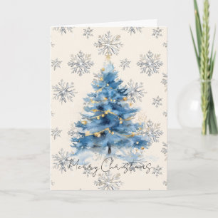 Silver Gold Blue Christmas Tree Card