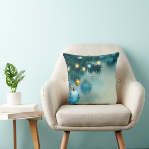 Silver Gold Blue Christmas Tree Cushion
