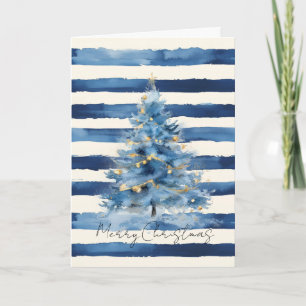 Silver Gold Blue Stripes Christmas Tree   Card
