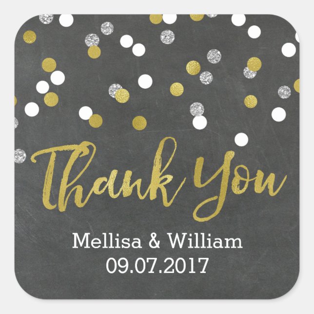 Silver Gold Chalkboard Confetti Wedding Favour Tag (Front)