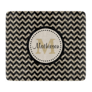 Silver Gold Chevron Faux Glitter Cutting Board