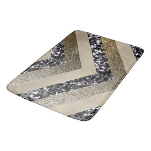 Silver Gold Chevron Glitter Glam 1 Bath Mat