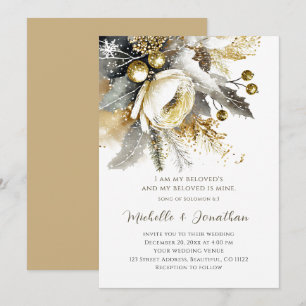 Silver Gold Christmas Winter Bible Verse Wedding Invitation