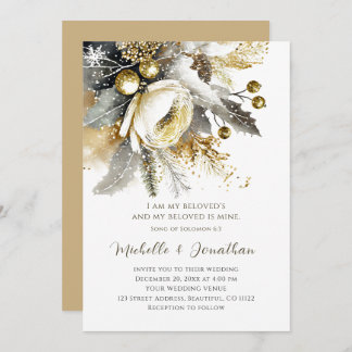 Silver Gold Christmas Winter Bible Verse Wedding Invitation