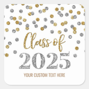 Silver Gold Confetti Graduation 2025  Square Sticker