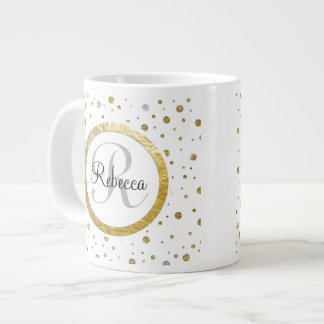 Silver/Gold Confetti Monogram Large Coffee Mug