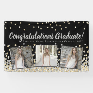 Silver Gold Confetti Photo Collage Graduation Banner