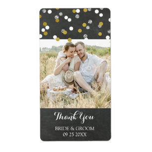Silver Gold Confetti Photo Wedding Labels