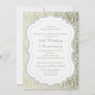 Silver Gold Damask 50th Wedding Anniversary Invitation
