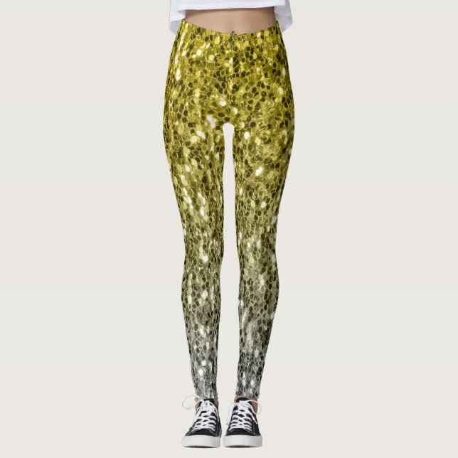 Silver gold dark sparkles glitter ombre  leggings (Front)