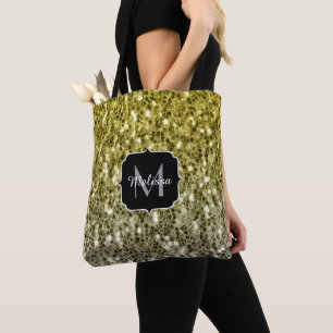Silver gold dark sparkles glitter ombre Monogram Tote Bag