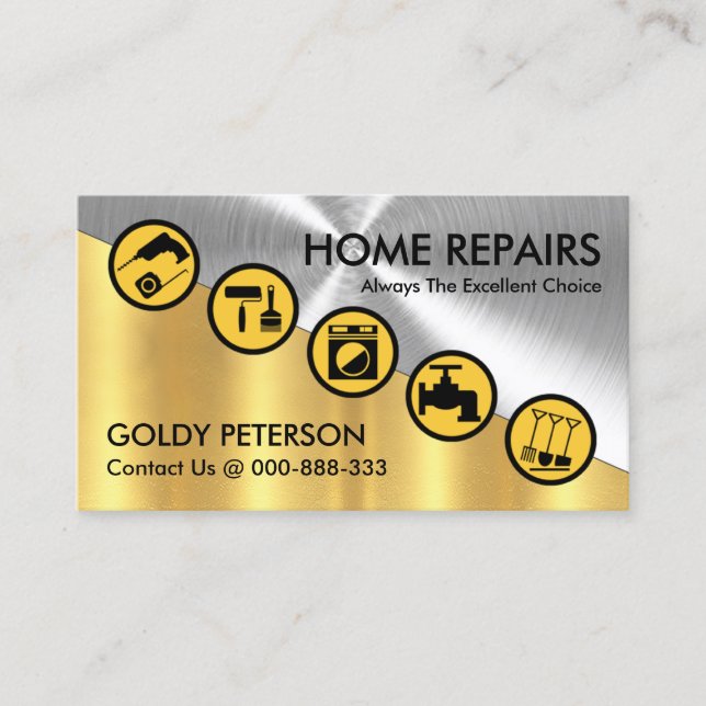 Silver Gold Diagonal Handyman Tools Business Card (Front)