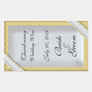 Silver Gold & Diamonds Wedding Wine Label Sticker