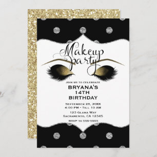 Silver & Gold Dots Makeup Eyelashes Beauty Party Invitation