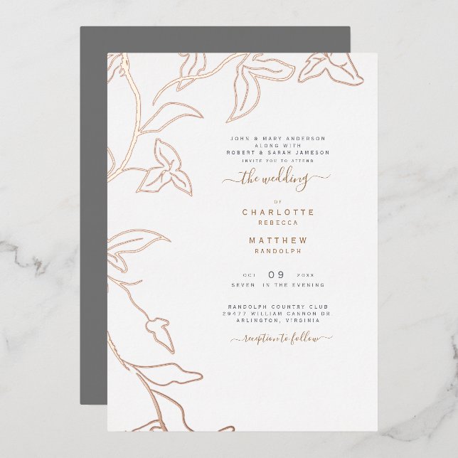 Silver & Gold Dripping Ivy Wedding Foil Invitation (Front/Back)