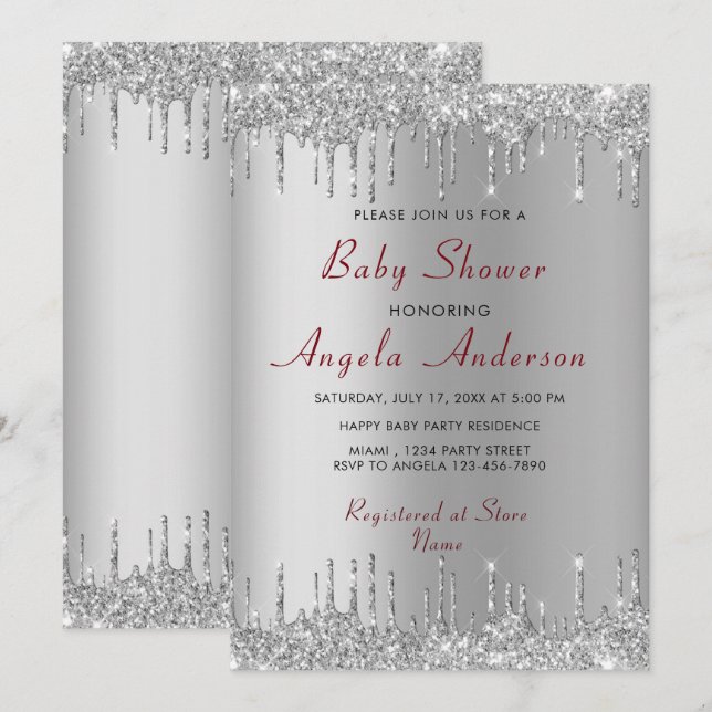 Silver Gold Drips Baby Boy Shower Invitation (Front/Back)