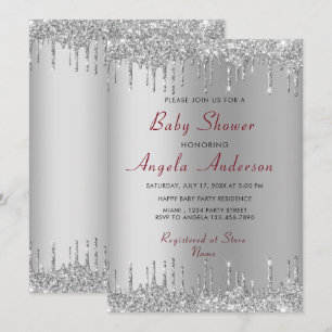 Silver Gold Drips Baby Boy Shower Invitation