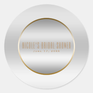 Silver & Gold Elegant Classy Glam Wedding Favour Classic Round Sticker