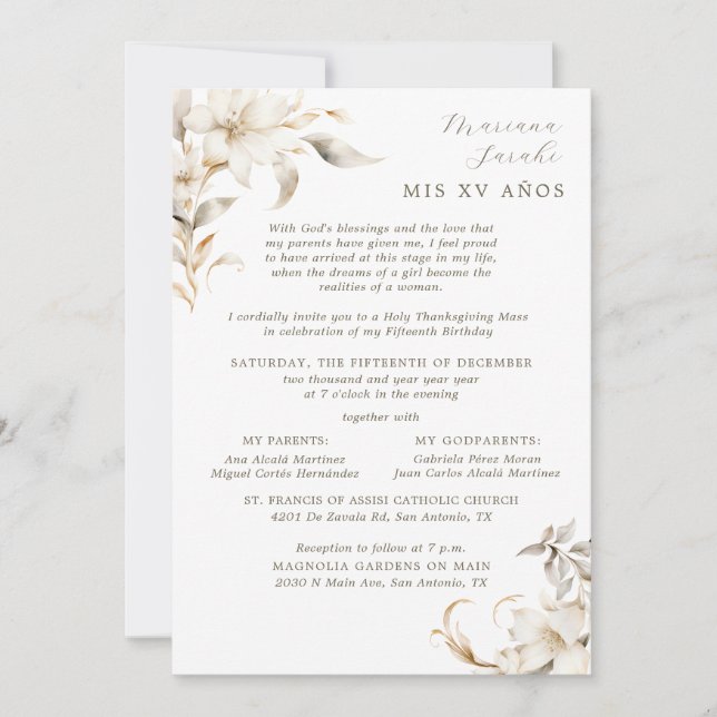 Silver & Gold Elegant Winter Quinceañera Invitation (Front)