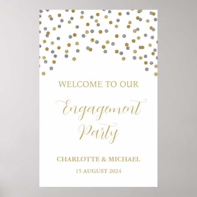 Silver Gold Engagement Party Custom 20x30 Poster (Front)