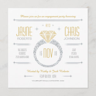 Silver & Gold Engagement Ring Party Invitation