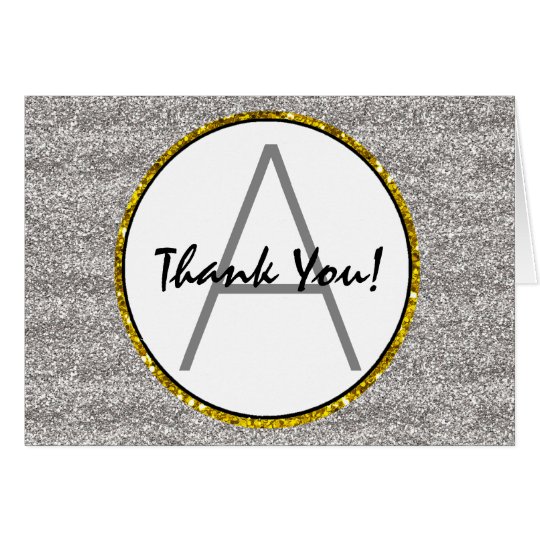 Silver & Gold Faux Glitter Monogrammed Thank You Card