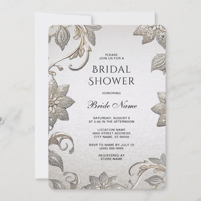 Silver Gold Floral Bridal Shower Invitation (Front)