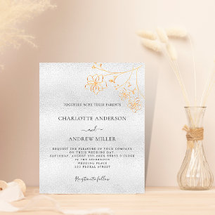 Silver gold floral budget wedding invitation