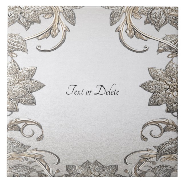 Silver Gold Floral Ceramic Tile (Front)