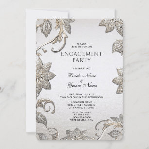 Silver Gold Floral Engagement Invitation