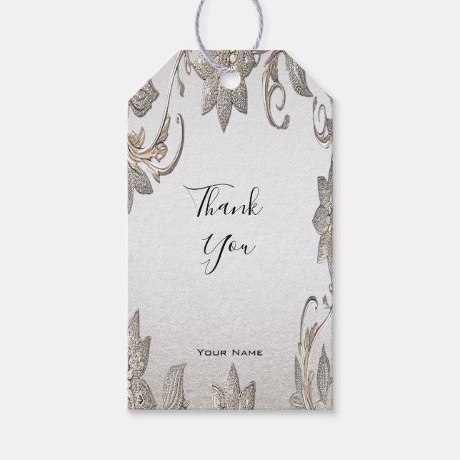 Silver Gold Floral Gift Tag (Front)