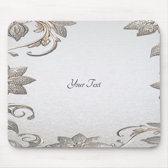 Silver Gold Floral Mousepad (Front)