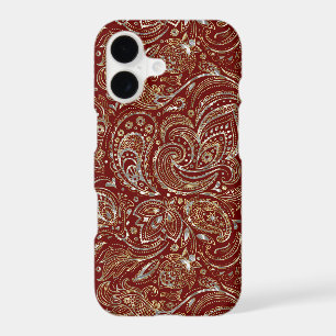Silver & Gold Floral Paisley Burgundy Background