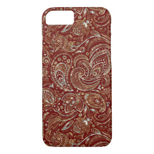 Silver & Gold Floral Paisley Burgundy Background iPhone 8/7 Case