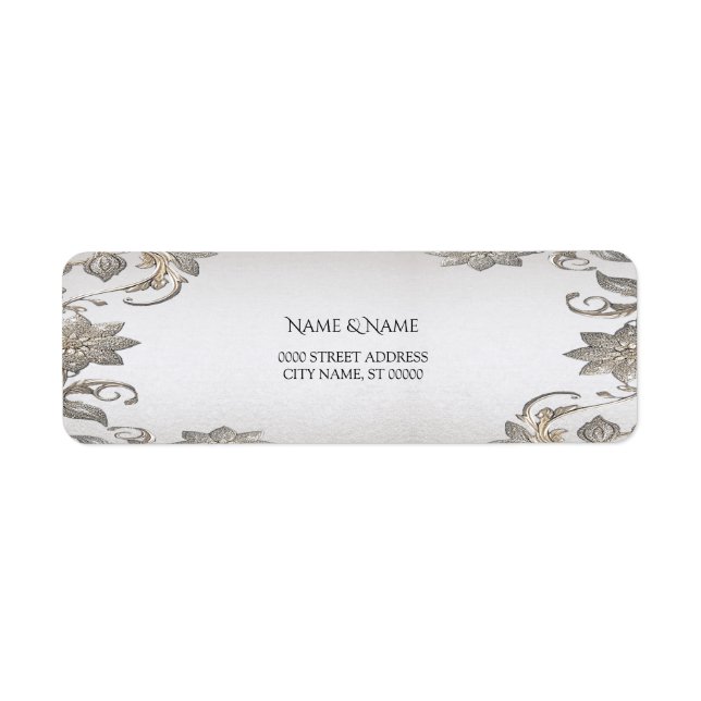 Silver Gold Floral Return Address Label (Front)