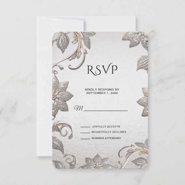 Silver Gold Floral RSVP Card (Front)