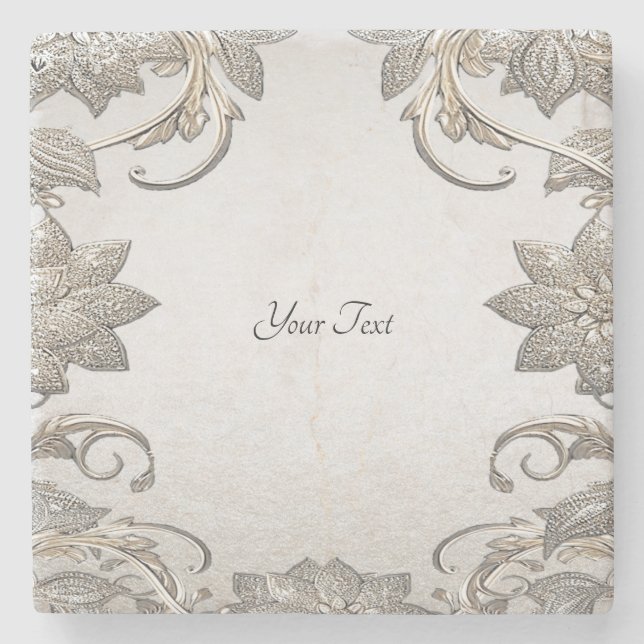 Silver Gold Floral Stone Coaster (Front)