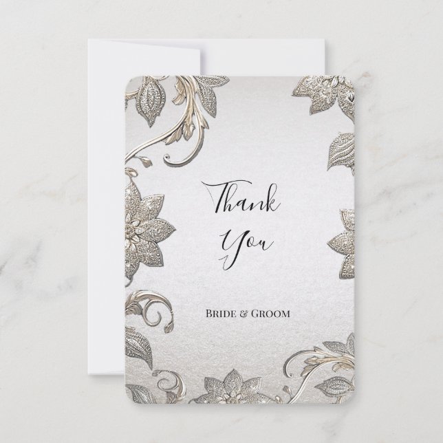 Silver Gold Floral Thank You Card (Front)