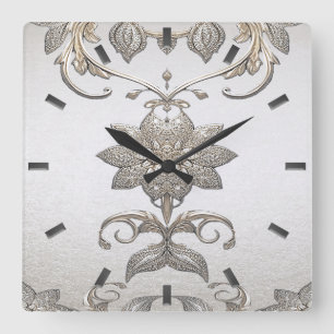 Silver Gold Floral Wall Clock